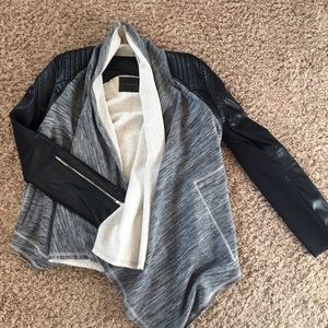 Black, gray, and cream mixed media jacket
